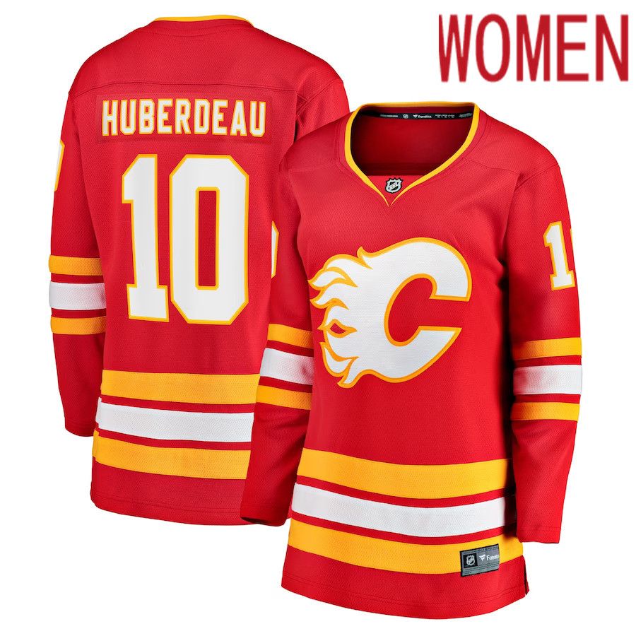 Women Calgary Flames #10 Jonathan Huberdeau Fanatics Branded Red Home Breakaway Player NHL Jersey